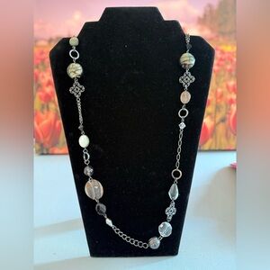 Lia Sophia Silver and Black Crystal and Shell Necklace